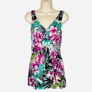 Maxine of Hollywood Swim Dress, Size 12, Pink, Teal & Black Floral